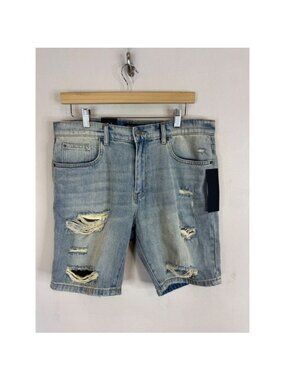 Saint Morta Destroyer Distressed Denim Shorts Vintage Blue Mens 34 NEW